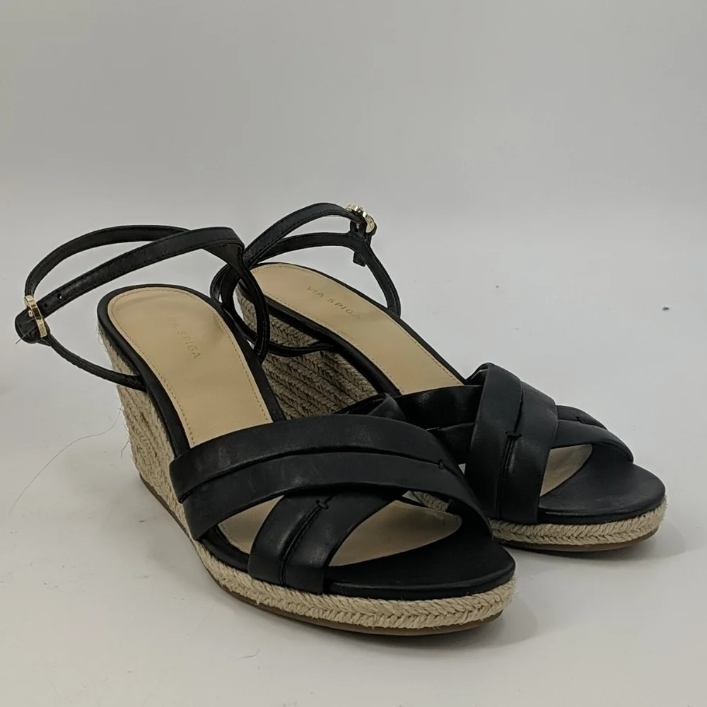 NWT VIA SPIGA Leather Espadrille Wedge San…
